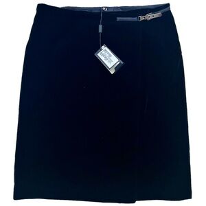 NWT Giorgio Armani Black Velvet Wrap Skirt A-Line Buckle Lined Luxury $1450 MSRP